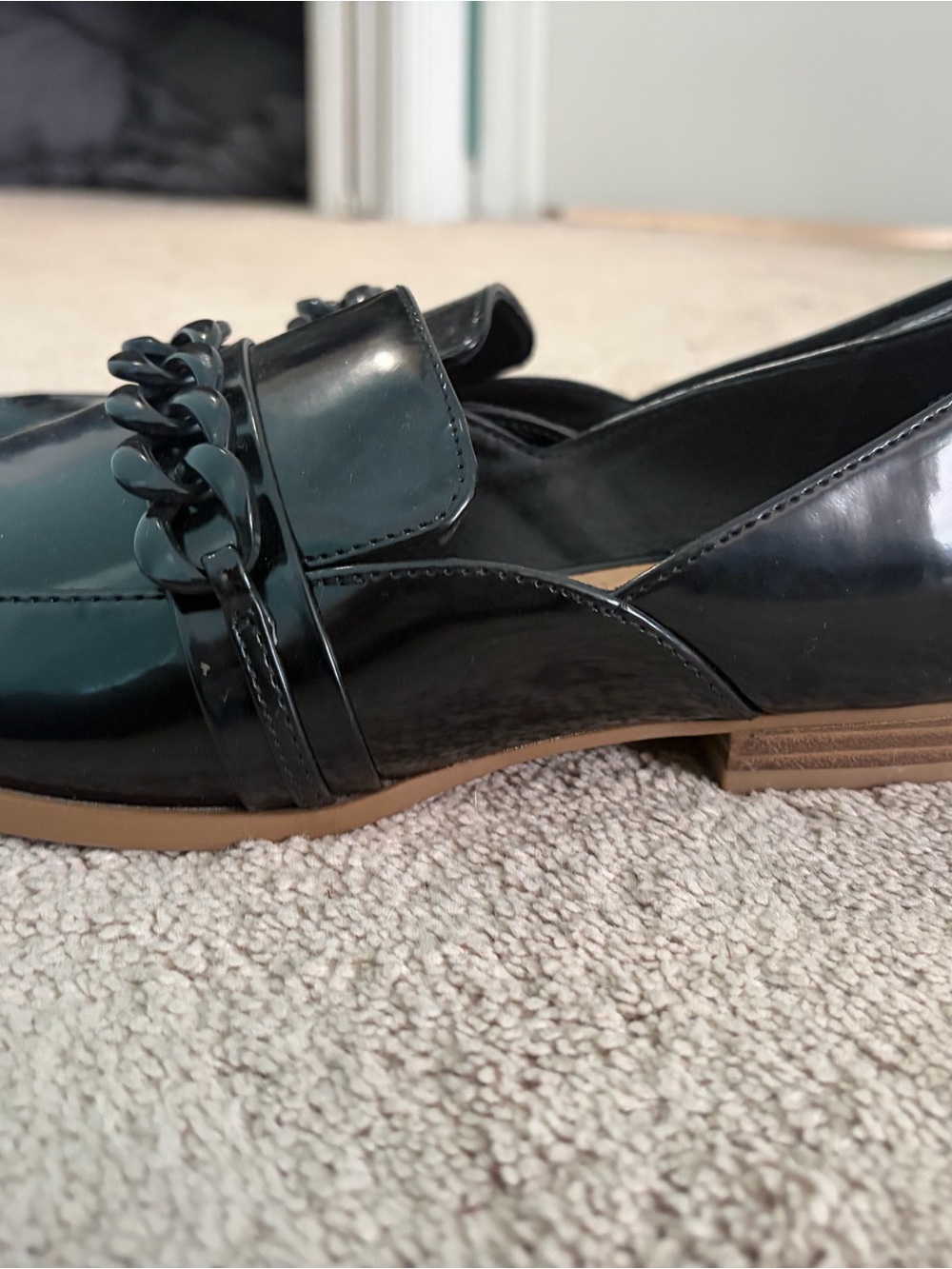 LC Lauren Conrad Black Patent Chain-Trim Loafers